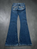 Y2k flared jeans embroidery back pocket denim high rise rare unique