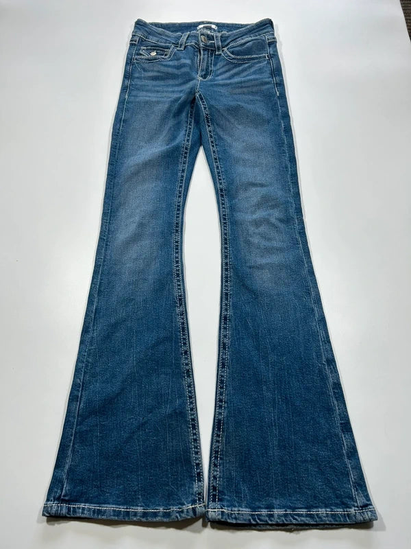 Y2k flared jeans embroidery back pocket denim high rise rare unique