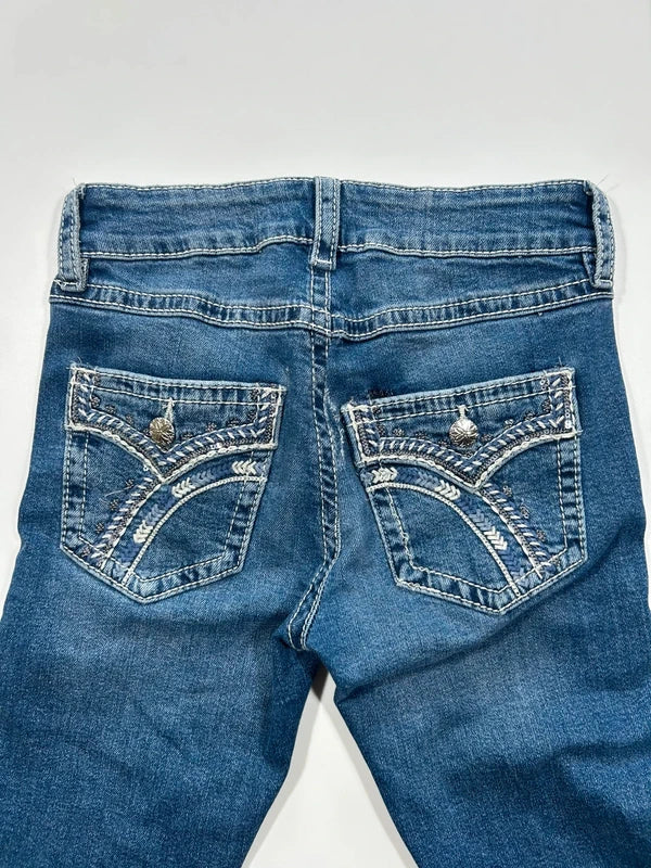 Y2k flared jeans embroidery back pocket denim high rise rare unique