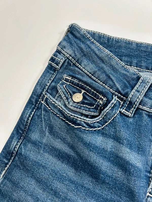Y2k flared jeans embroidery back pocket denim high rise rare unique