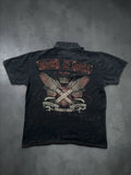 Vintage hard rock black washed boxy polo with Rock n Roll embroidery wings crown ed hardy style