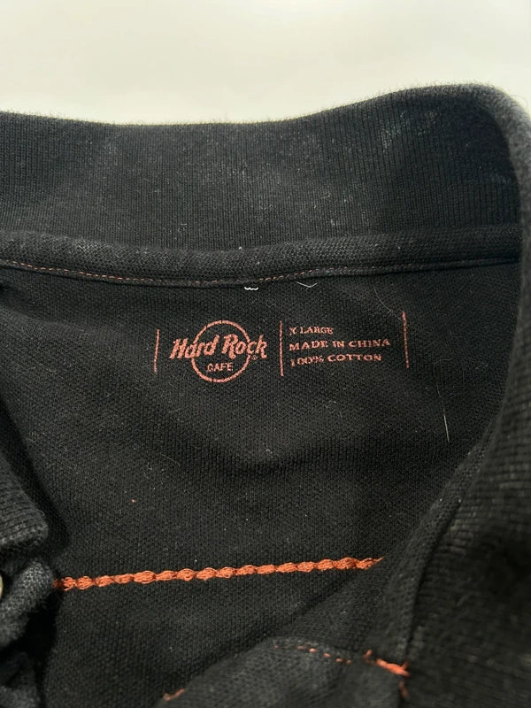 Vintage hard rock black washed boxy polo with Rock n Roll embroidery wings crown ed hardy style