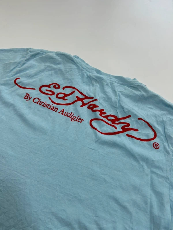 Y2k Ed Hardy graphic tee baby blue jocker card back graphic rare unique