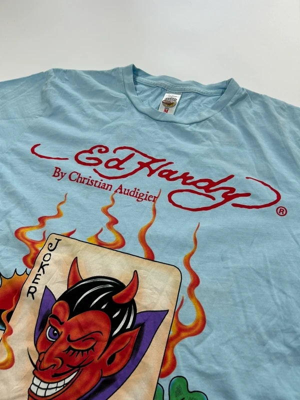 Y2k Ed Hardy graphic tee baby blue jocker card back graphic rare unique