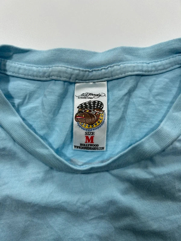 Y2k Ed Hardy graphic tee baby blue jocker card back graphic rare unique