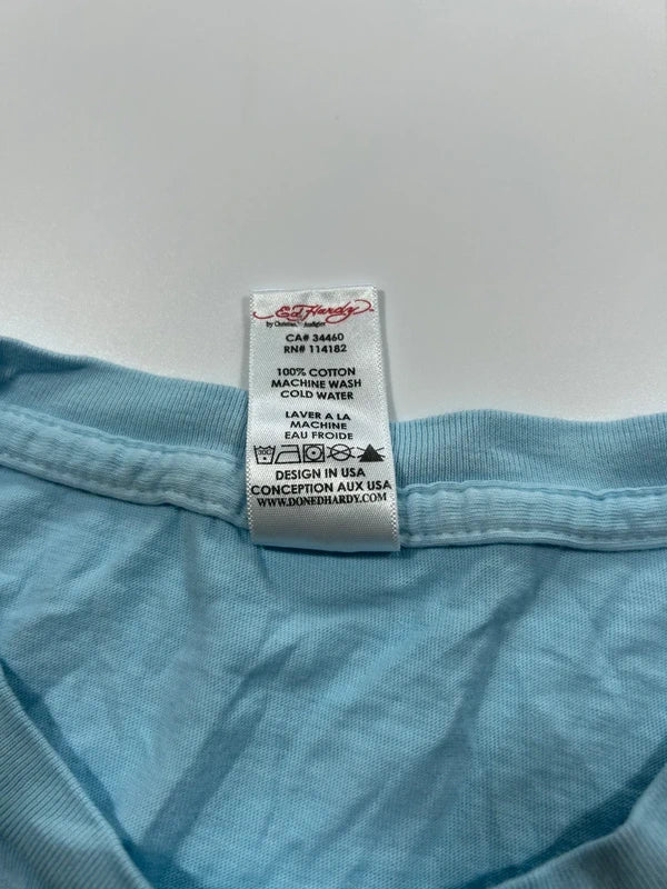 Y2k Ed Hardy graphic tee baby blue jocker card back graphic rare unique