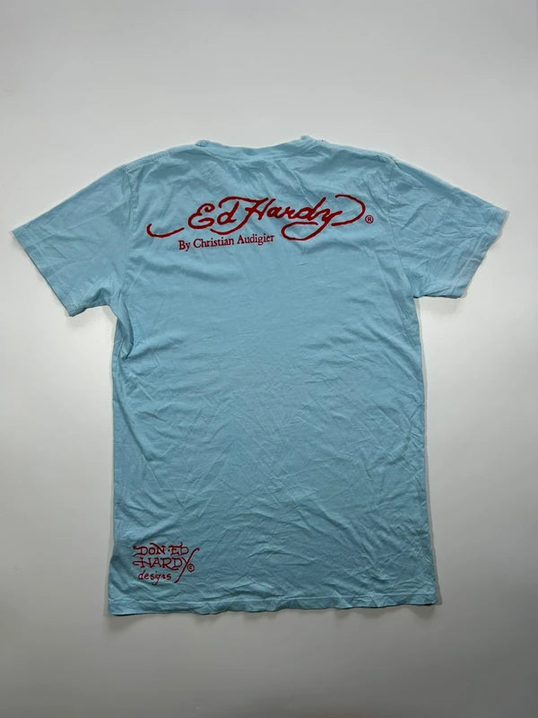 Y2k Ed Hardy graphic tee baby blue jocker card back graphic rare unique