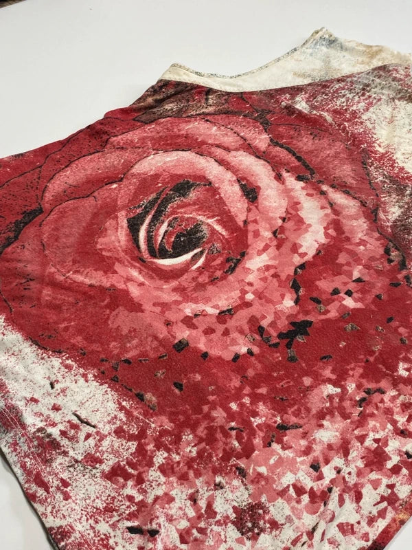 Vintage Boho tank top flowers white and red rose oversized