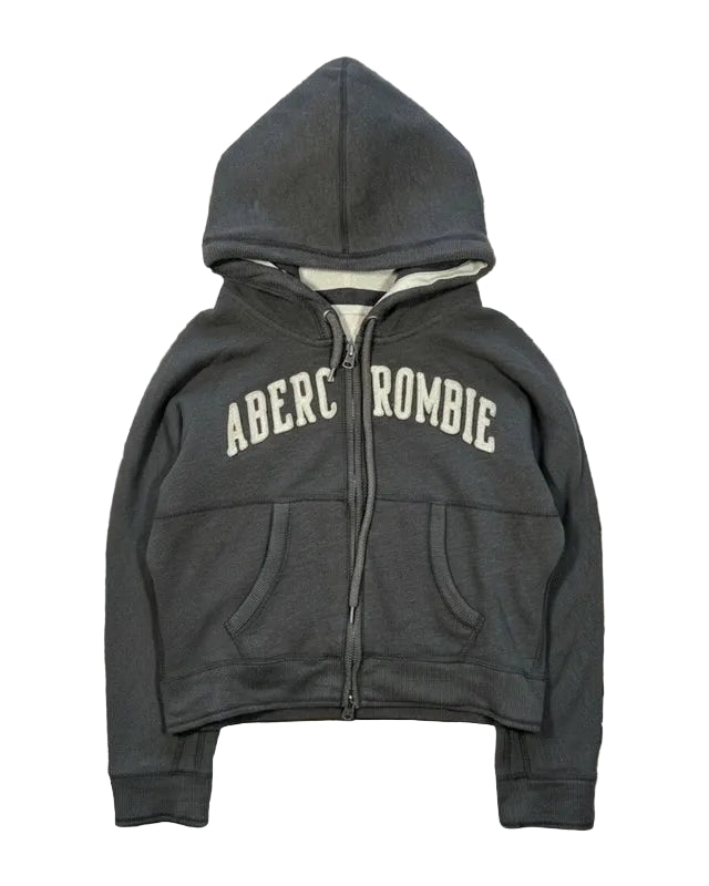 Y2k dark grey cropped hoddie zip up Ambercrombie & Fitch embroidery archive unique rare