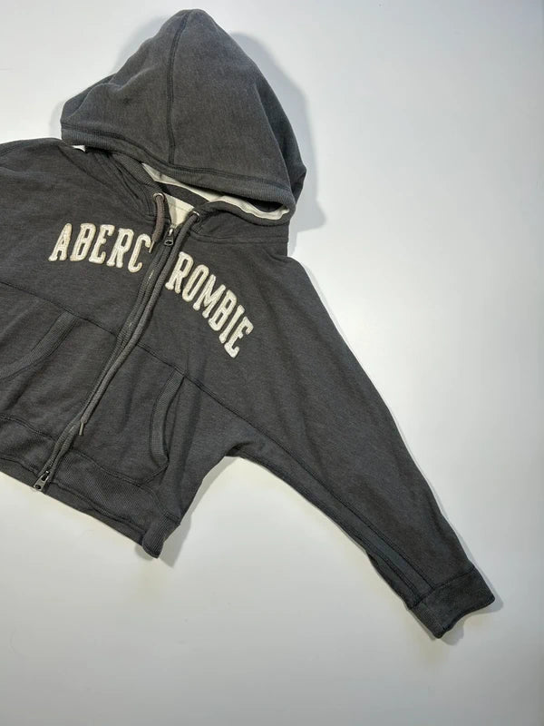 Y2k dark grey cropped hoddie zip up Ambercrombie & Fitch embroidery archive unique rare