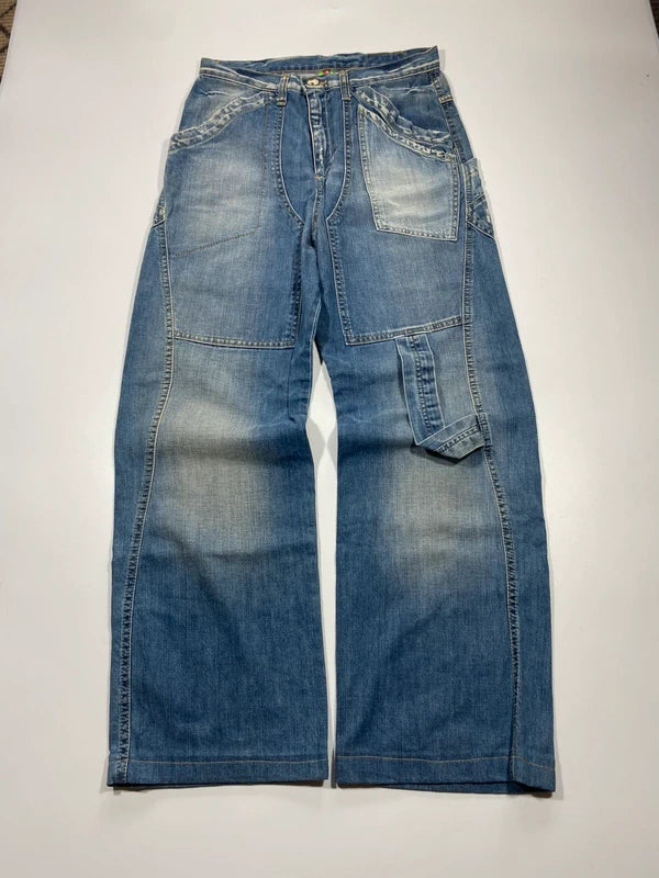 Vintage Baggy Blue Washed Jeans Skate Y2k Wide Leg Denim Size S Swag Unique Rare