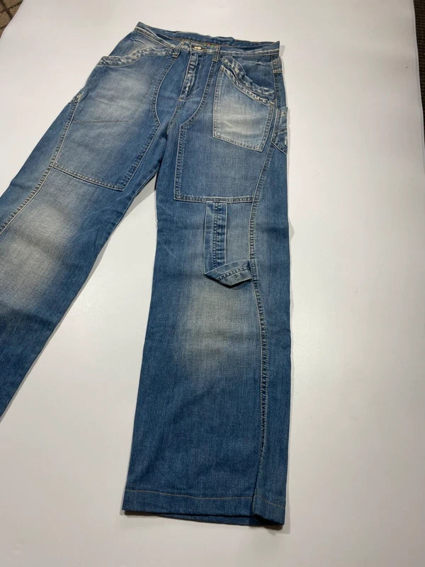 Vintage Baggy Blue Washed Jeans Skate Y2k Wide Leg Denim Size S Swag Unique Rare