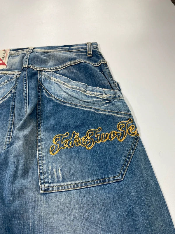Vintage Baggy Blue Washed Jeans Skate Y2k Wide Leg Denim Size S Swag Unique Rare