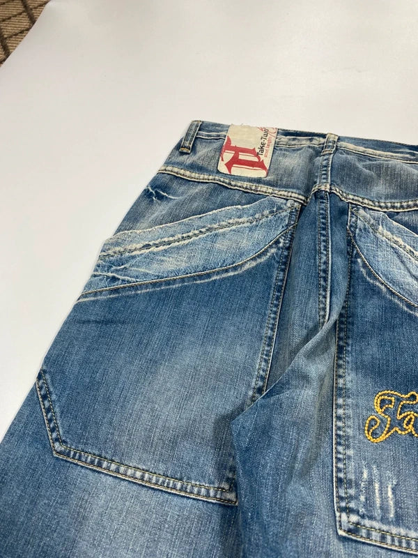 Vintage Baggy Blue Washed Jeans Skate Y2k Wide Leg Denim Size S Swag Unique Rare