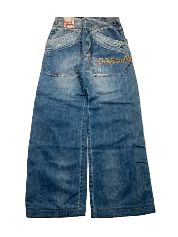 Vintage Baggy Blue Washed Jeans Skate Y2k Wide Leg Denim Size S Swag Unique Rare