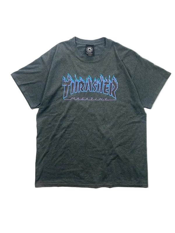 Y2k Thrasher Tshirt Purple and Blue Flame Grey Tee Skater Streetwear Size L Swag Alt