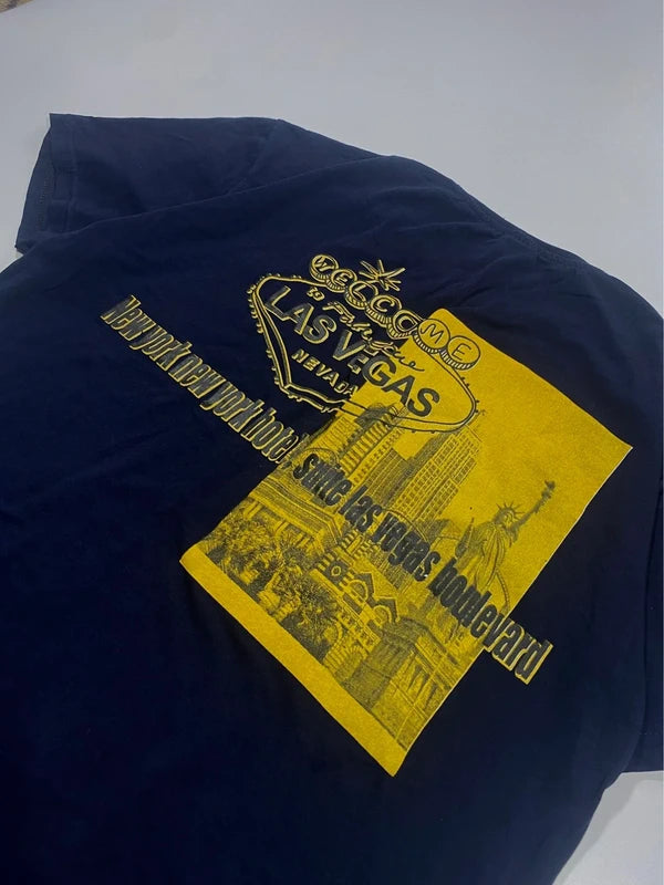 Y2k Navy Blue Tshirt Las Vegas Graphic Tee Slim Size XXL Streetwear Grunge