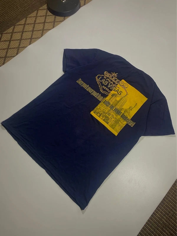 Y2k Navy Blue Tshirt Las Vegas Graphic Tee Slim Size XXL Streetwear Grunge