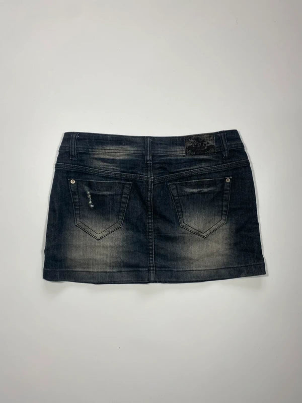 Y2k black washed mini skirt denim slim avant garde japan style streetwear girly