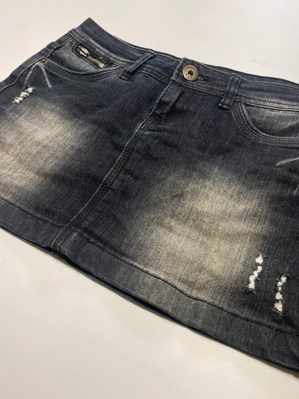 Y2k black washed mini skirt denim slim avant garde japan style streetwear girly