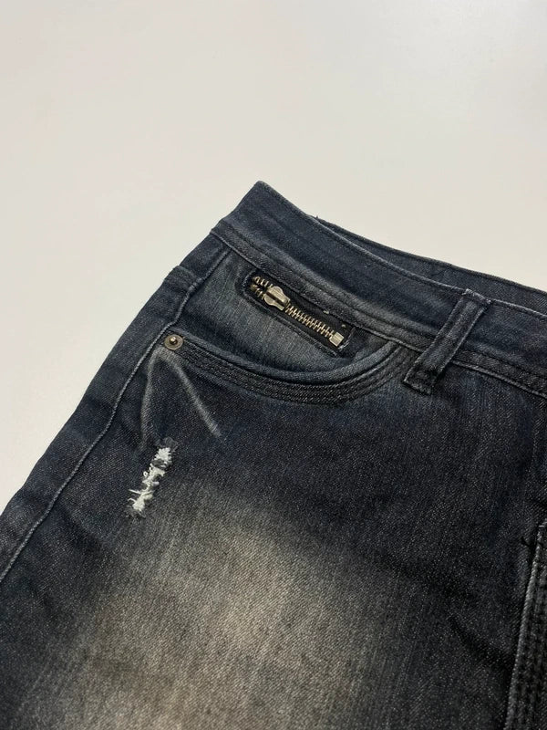 Y2k black washed mini skirt denim slim avant garde japan style streetwear girly