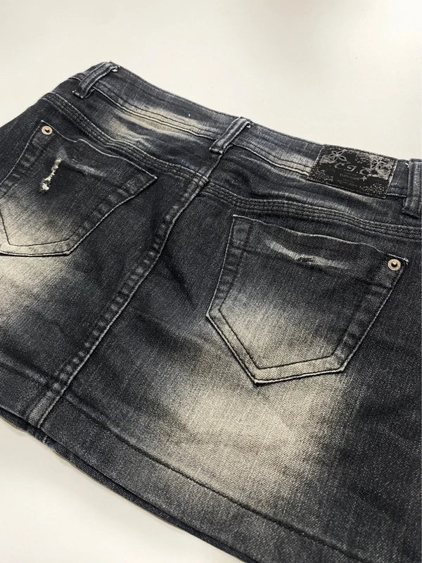 Y2k black washed mini skirt denim slim avant garde japan style streetwear girly