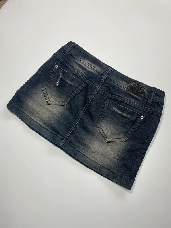 Y2k black washed mini skirt denim slim avant garde japan style streetwear girly