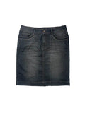 Y2k black denim skirt midi pencil back pockets embroidery wings swag avant garde japan style