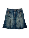 Y2k Flared Denim Mini Skirt Washed Pleated Flap Pockets Vintage Style Avant Garde Japan Style Girly