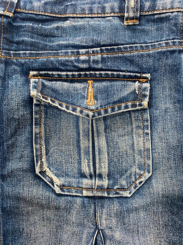 Y2k Flared Denim Mini Skirt Washed Pleated Flap Pockets Vintage Style Avant Garde Japan Style Girly