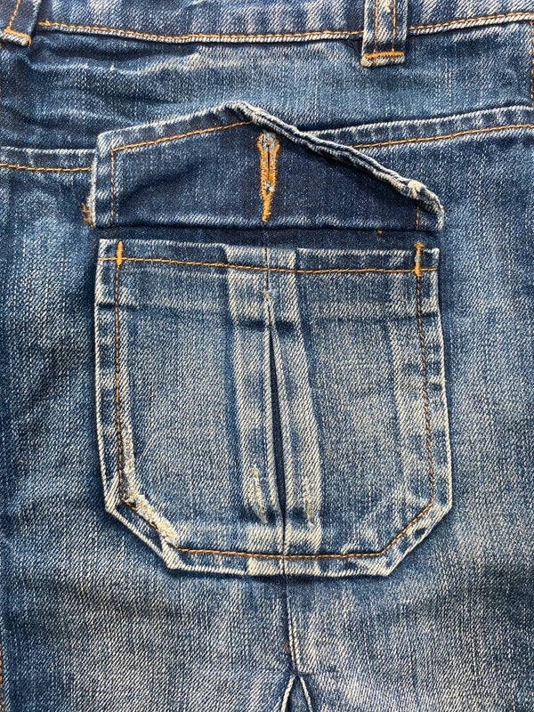 Y2k Flared Denim Mini Skirt Washed Pleated Flap Pockets Vintage Style Avant Garde Japan Style Girly