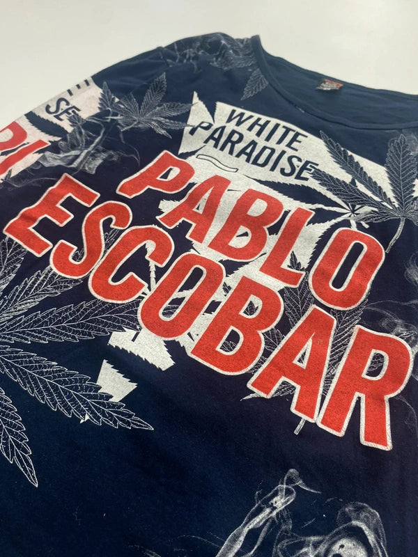 Y2k Graphic Longsleeve Pablo Escobar Slim Shirt Navy Blue Red and White Streetwear Swag Stoner
