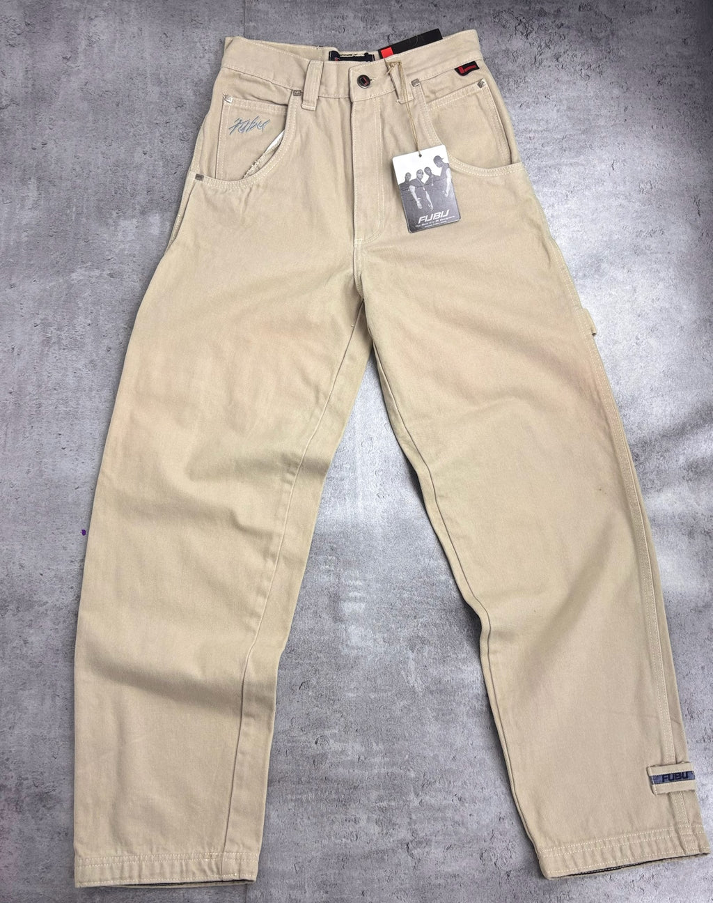 FUBU Y2K Carpenter Pants Jeans Beige Baggy Spodnie Skater 00s Workwear