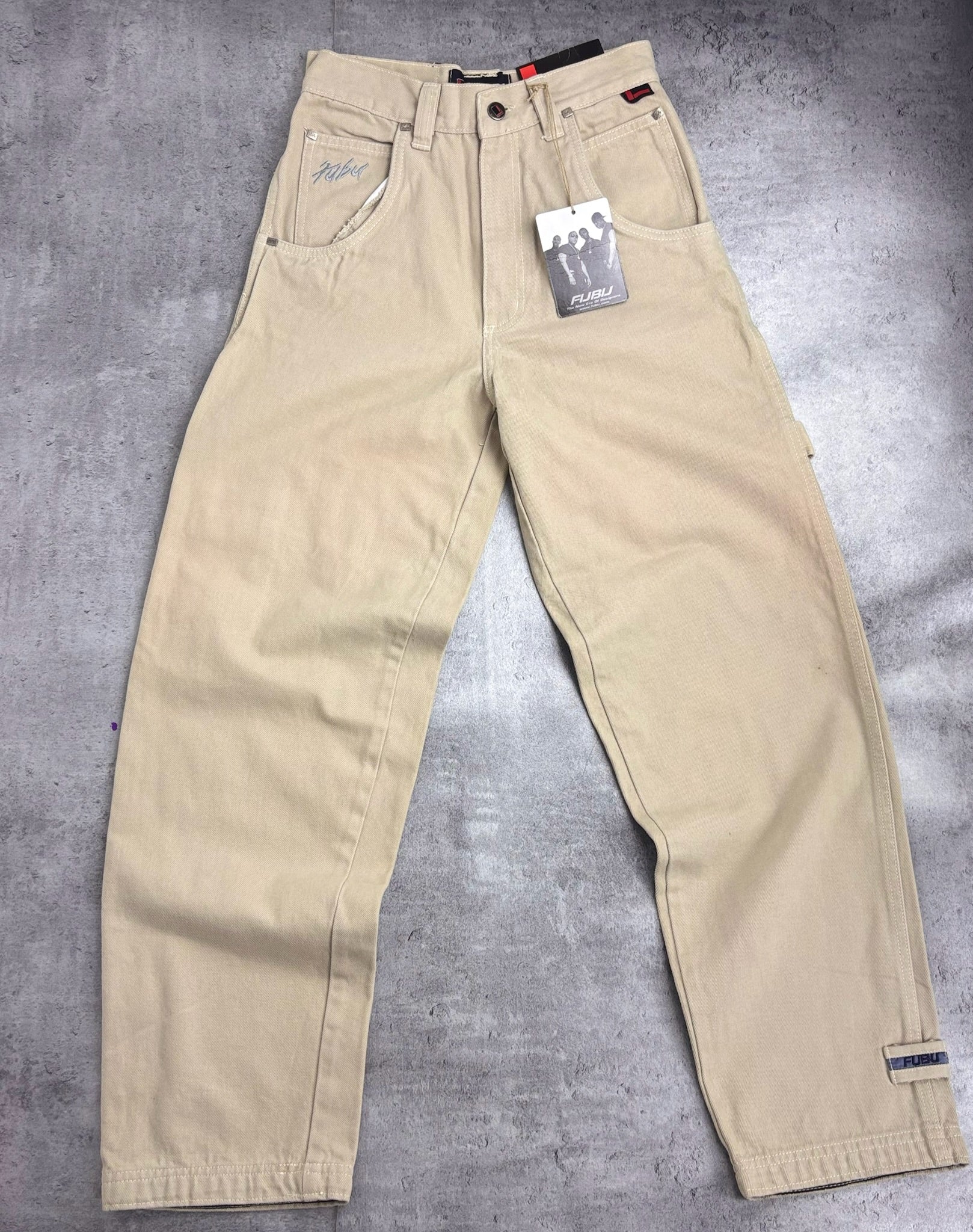 FUBU Y2K Carpenter Pants Jeans Beige Baggy Spodnie Skater 00s Workwear