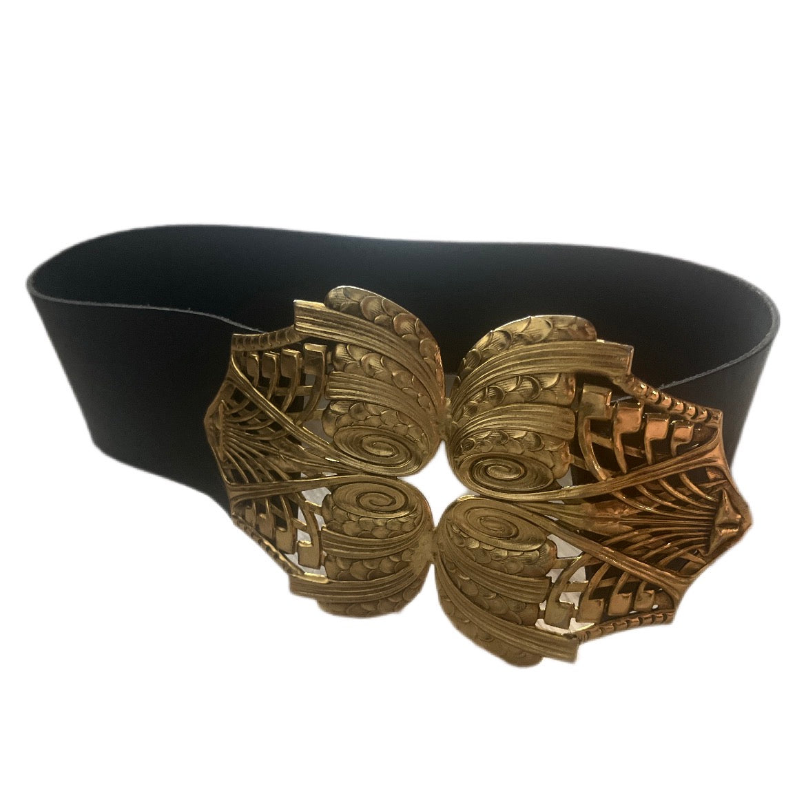 Stunning Alain Fourdraine Paris 1980s designer gold plate Art Nouveau styled belt Francuski pasek z duza ozdobną klamrą