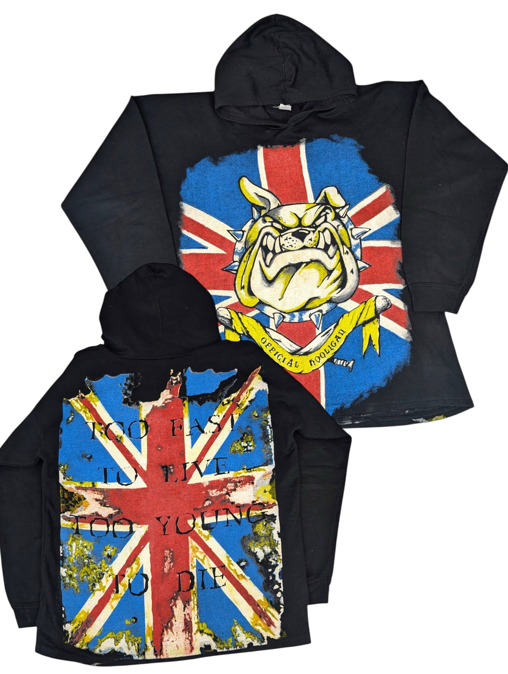 RARE Hooligans Vintage 90s Bluza z Kapturem z grafiką english bulldog angielski piłkarska