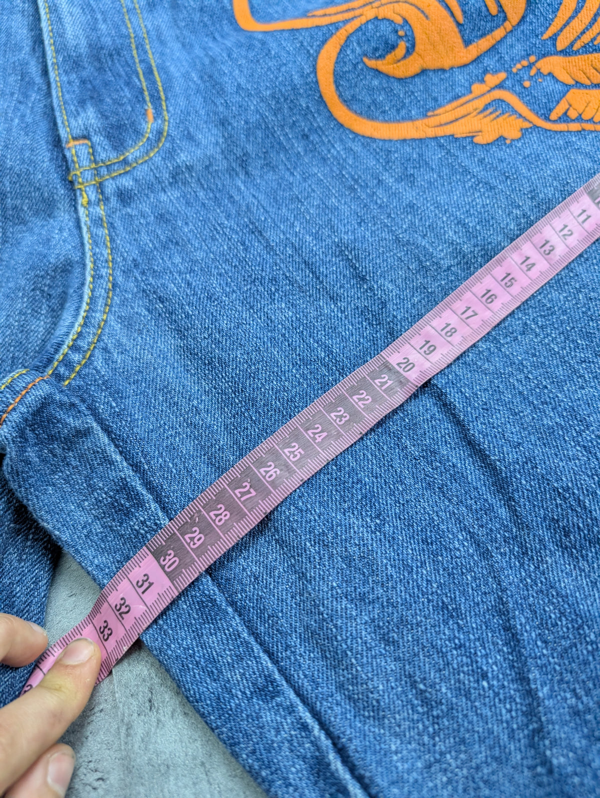 Raw Blue Dollar Sign Graphic Baggy Y2K Vintage Jeans Loose Fit HipHop RARE
