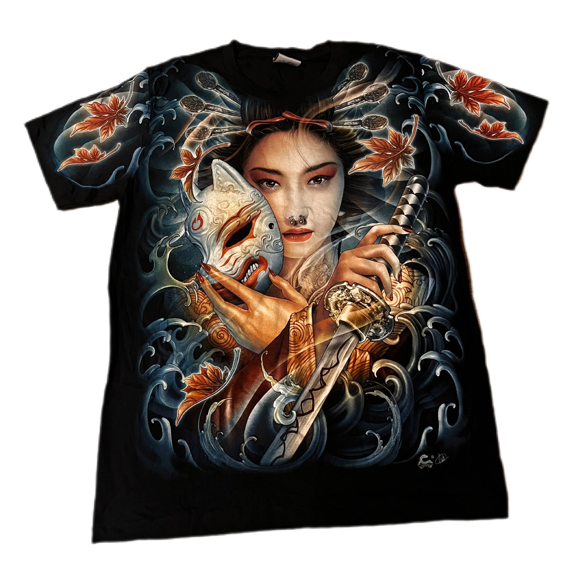 Overprint Geisha Fantasy Tattoo t-shirt Caballo dwustronna koszulka early 2000s
