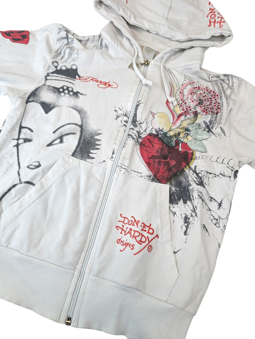 Ed Hardy Rare Bluza z kapturem rozpinana hoodie vintage y2k w serca błyszcząca bling Christian audigier