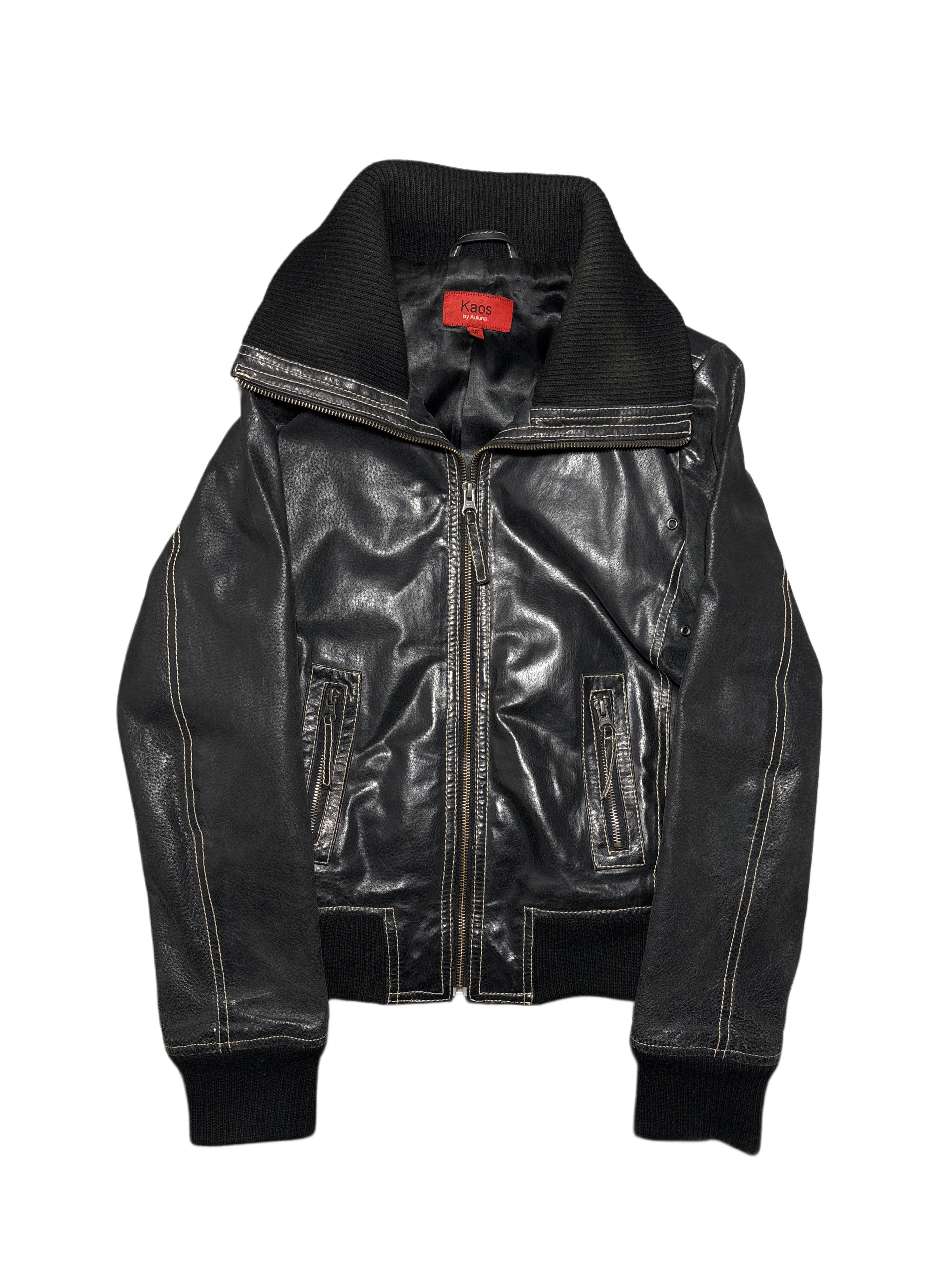 90s Vintage real Leather Jacket avantgarde kurtka skórzana