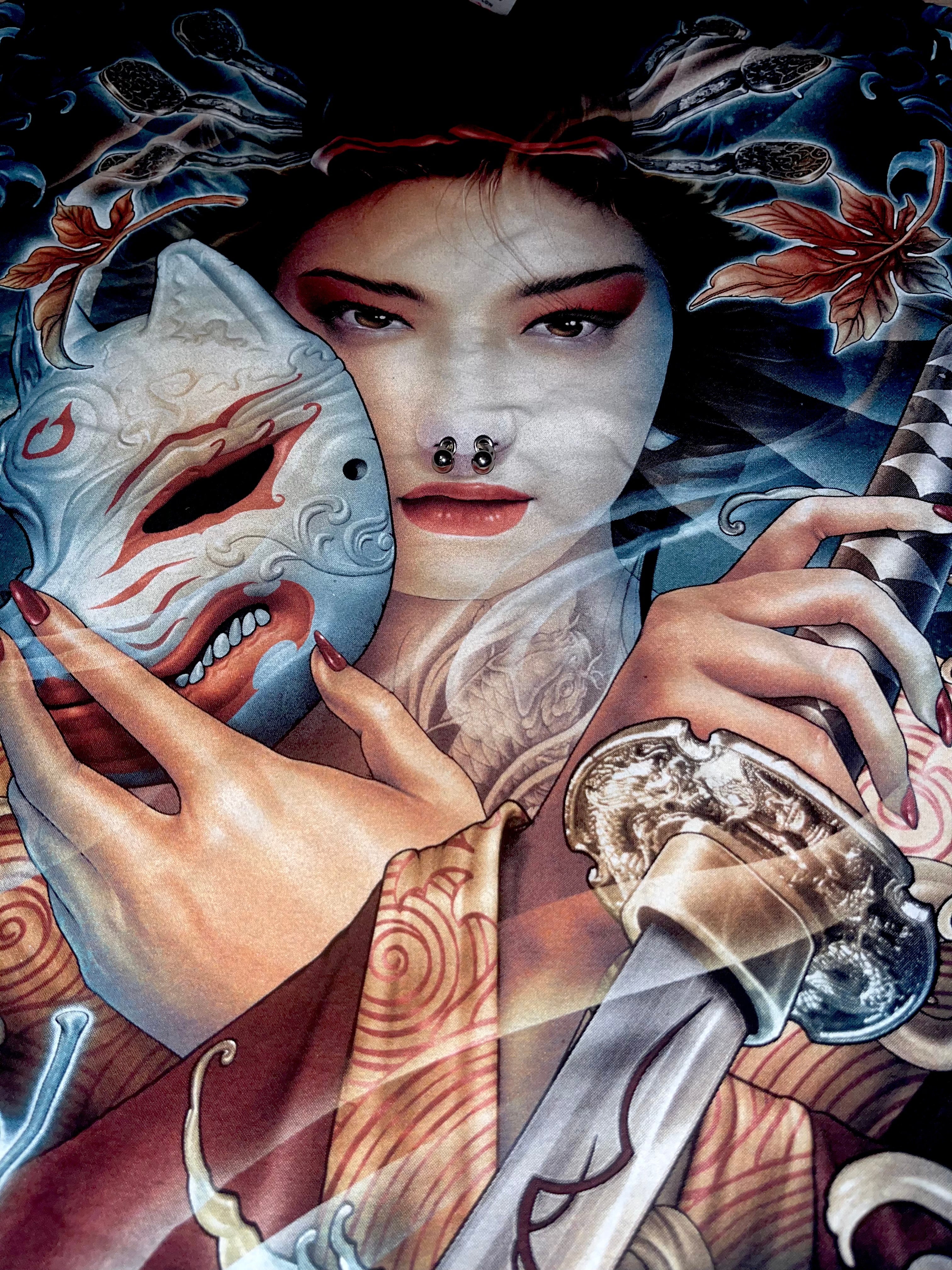 Overprint Geisha Fantasy Tattoo t-shirt Caballo dwustronna koszulka early 2000s