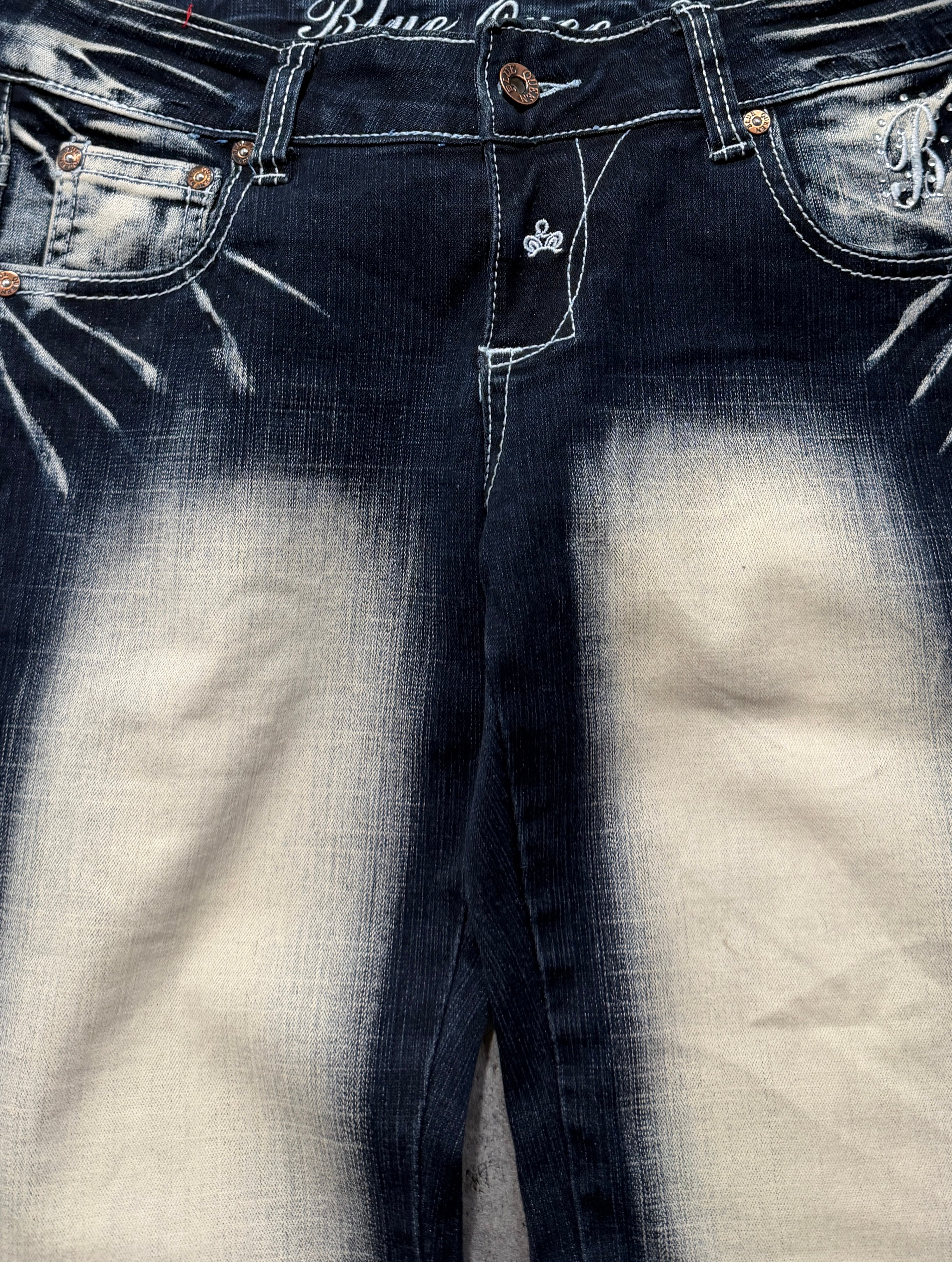 2000s flare tribal blue queen washed jeans y2k dzwony