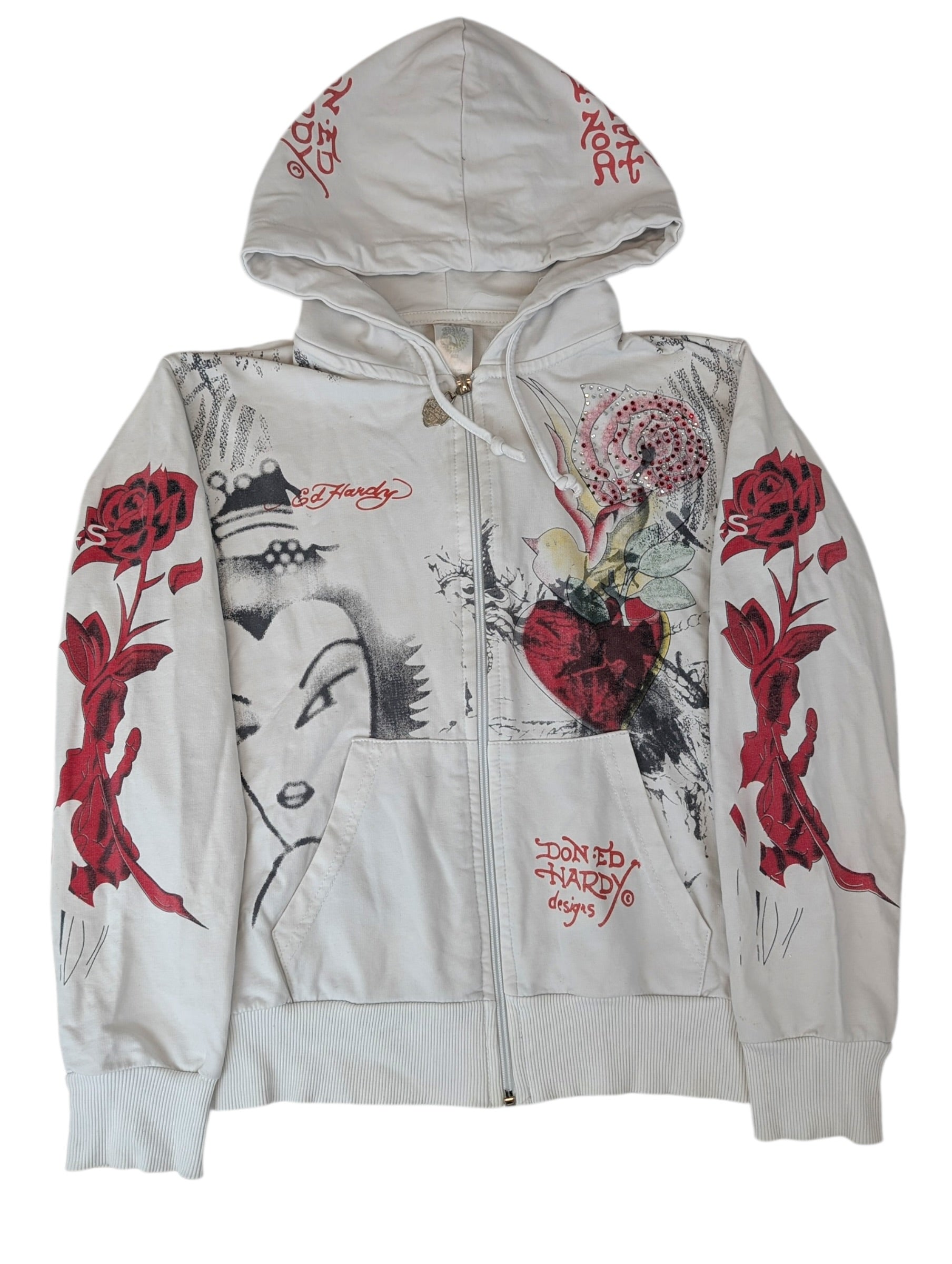 Ed Hardy Rare Bluza z kapturem rozpinana hoodie vintage y2k w serca błyszcząca bling Christian audigier