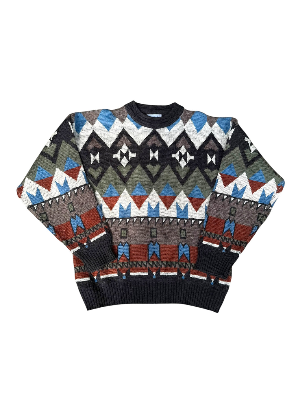 San Marco Vintage AOP Sweter Jumper Wełniany Pullover 90s we wzory geometryczne