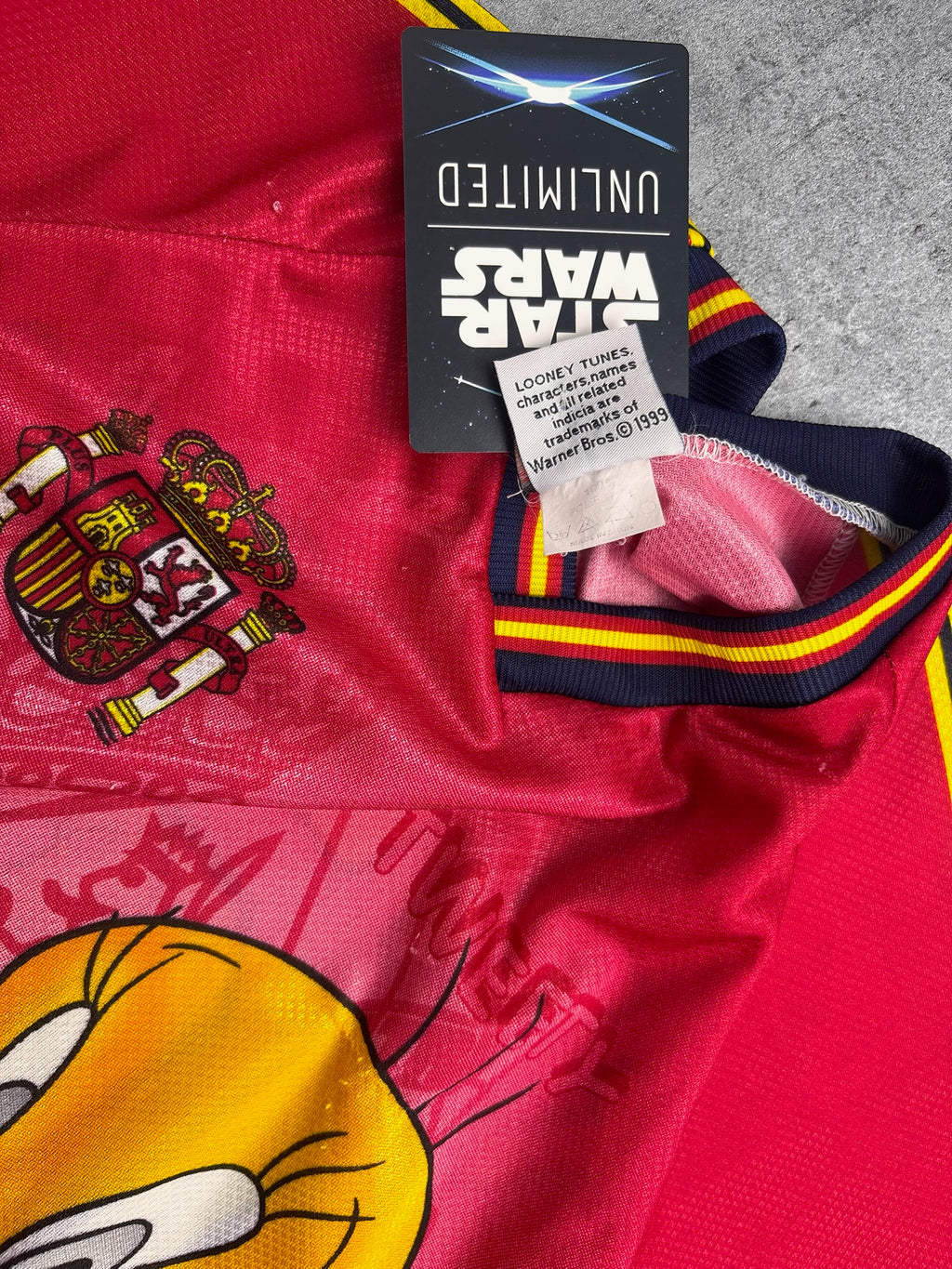 1999 Looney Tunes Tweety x Spain National Team Soccer AOP 90s Vintage Jersey