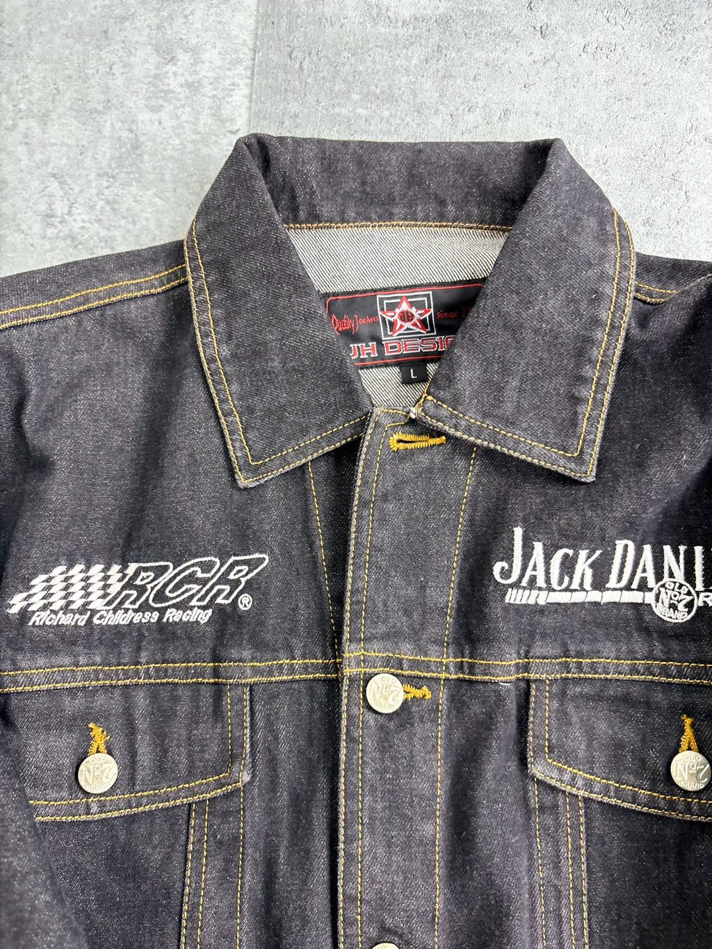 Jack Daniel’s 07 Racing Trucker Denim Jacket JH Design Vintage Kurtka Jeansowa 2000s y2k