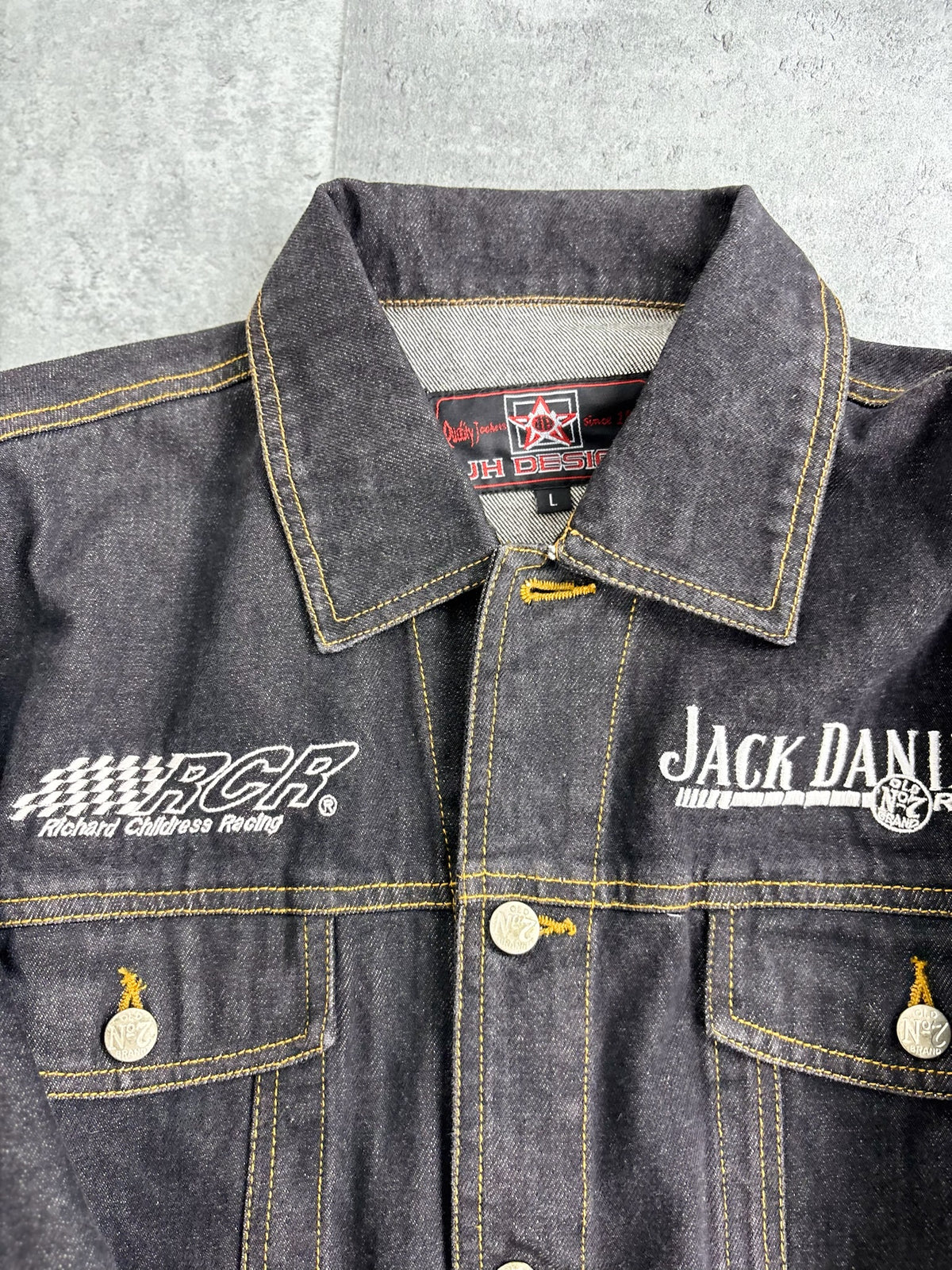 Jack Daniel’s 07 Racing Trucker Denim Jacket JH Design Vintage Kurtka Jeansowa 2000s y2k