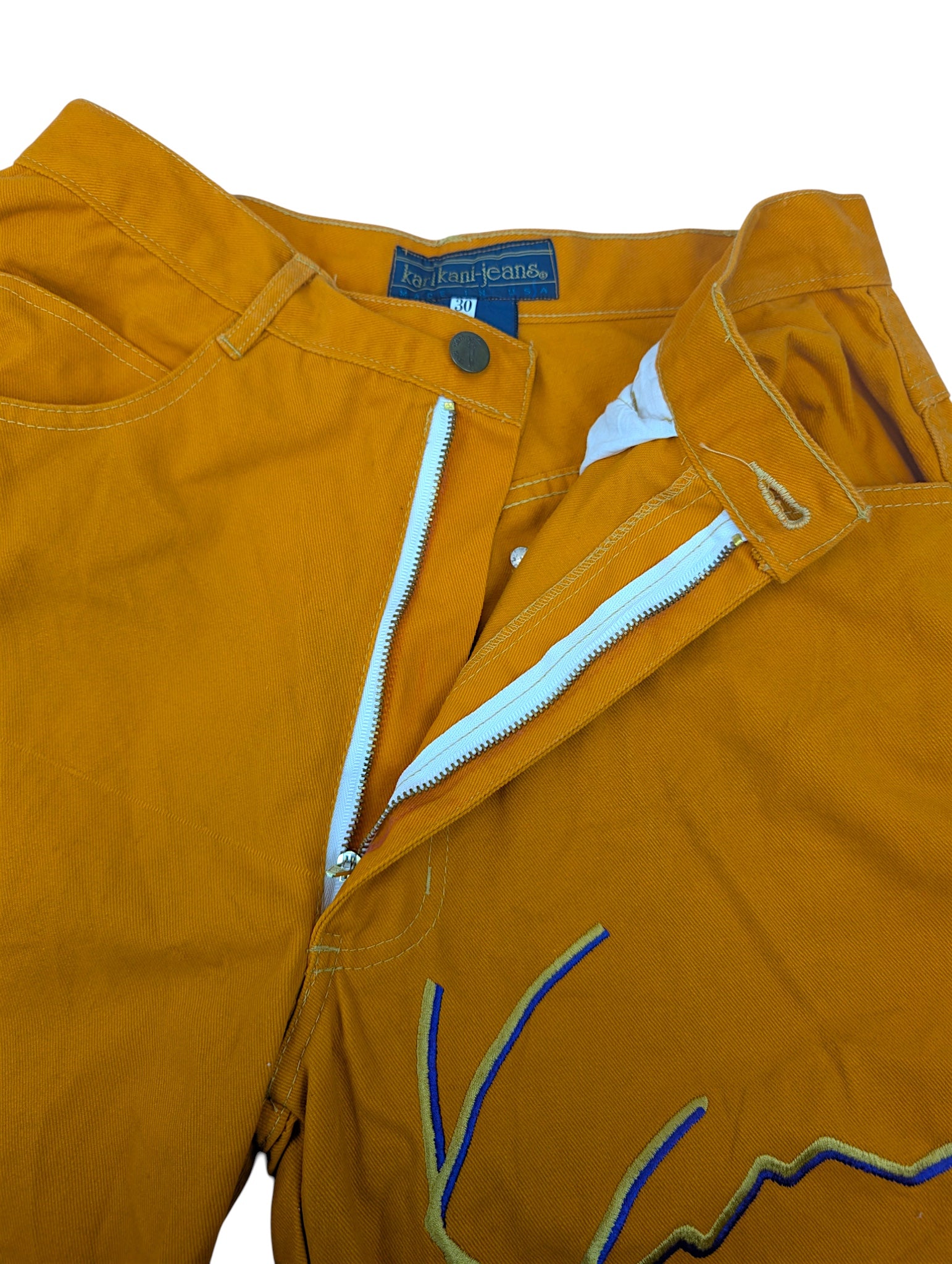 Karl Kani big logo 90s pomarańczowe spodnie jeansowe jeansy retro 00s y2k