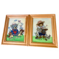 Vintage Teddy Bear Glass Painting obrazy z pluszowym misiem malowane na szkle 1980s PRL