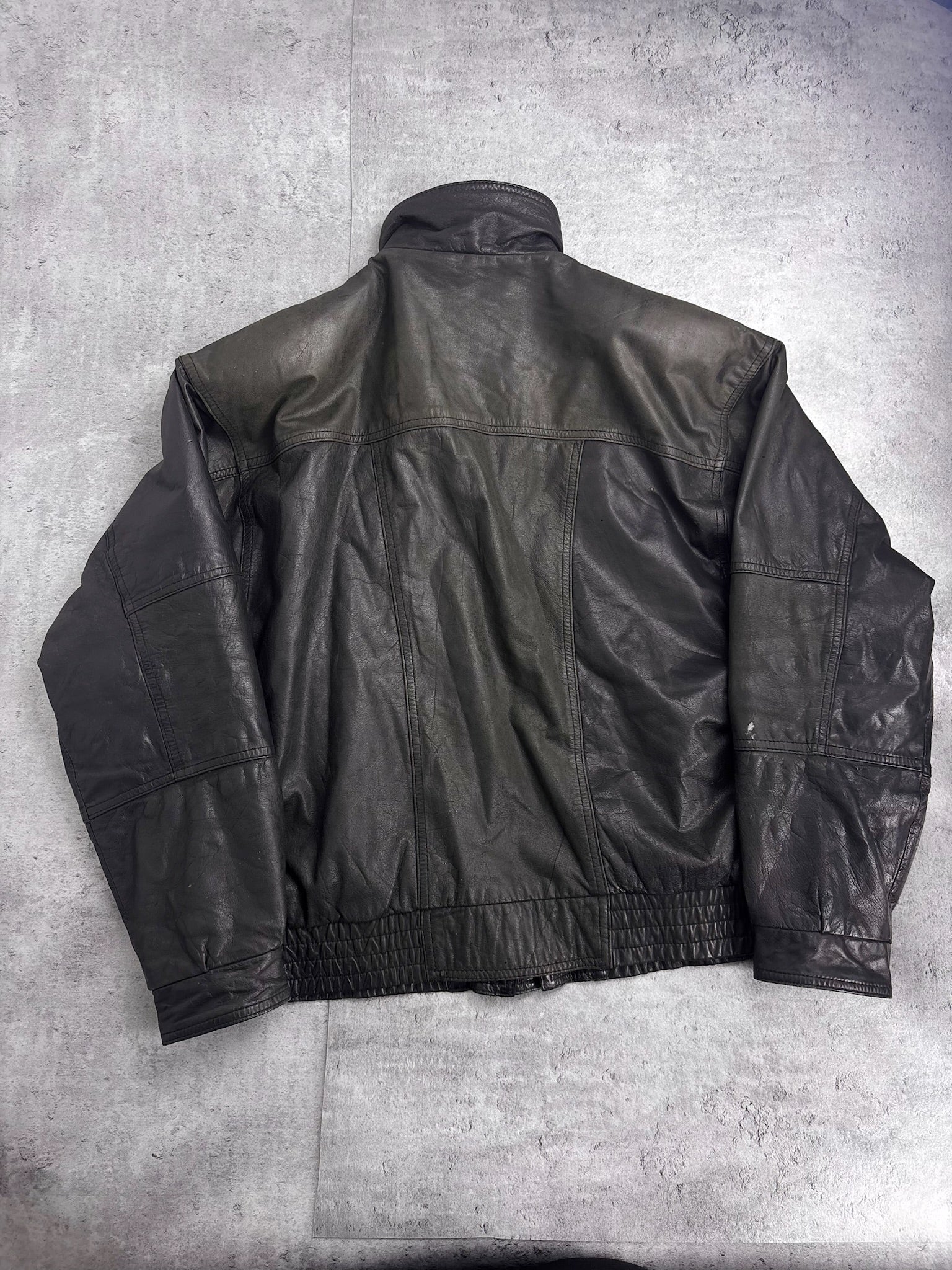 90s Leather Bomber Jacket Flight Skórzana Kurtka Naturalna Rozpinana